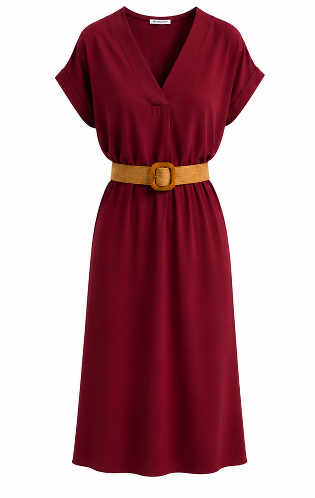 Jurk met riem - Donkerrood.webp