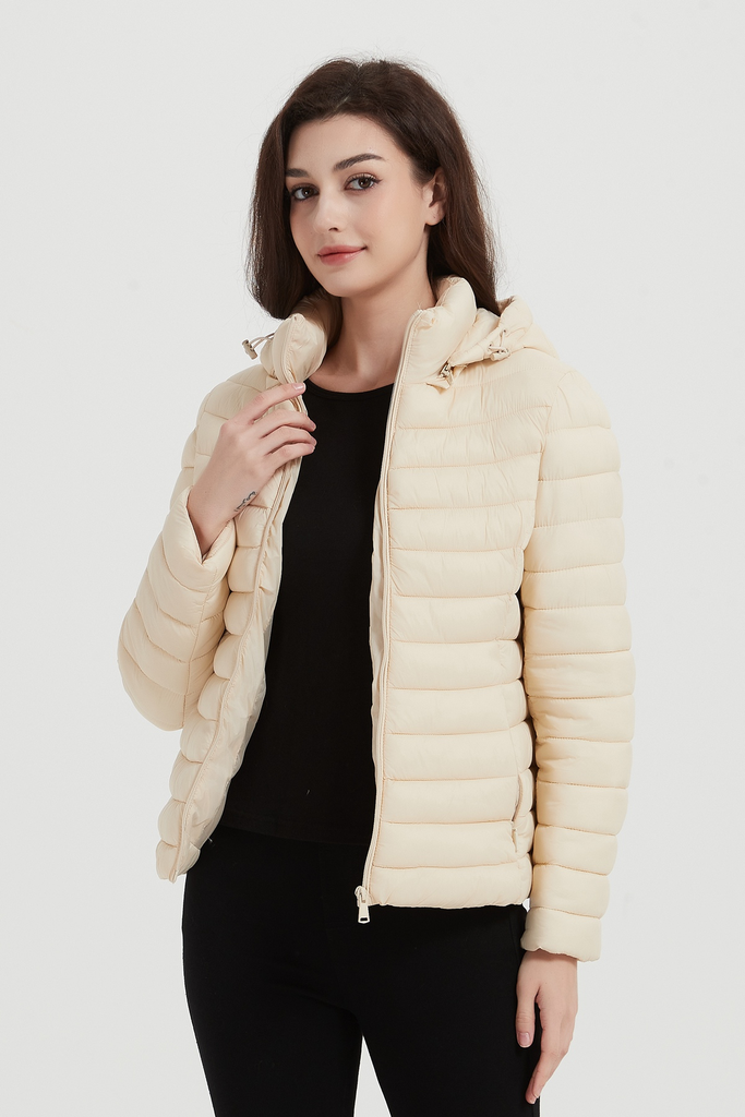 [F2015-108S] Dames Puffer Jas - Ecru (S)