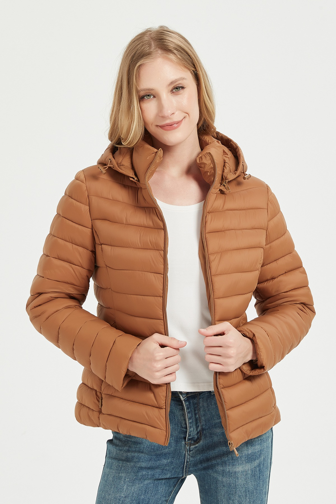 [F2015-139-S] Dames Puffer Jas - Camel (S)