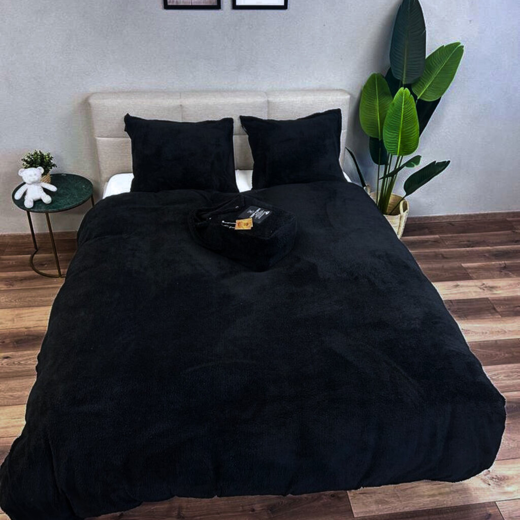 [DBO-TEDDY/ZWART-140] Dekbedovertrek - Teddy Fleece Zwart (140x200)